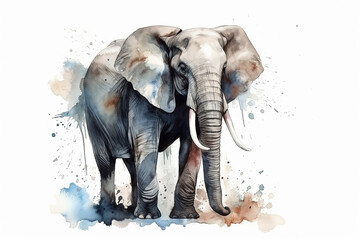 Watercolor elephant illustration on white background
