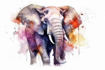 Watercolor elephant portrait illustration on white background