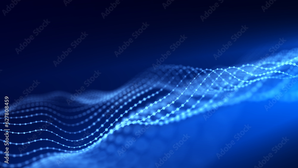 Poster futuristic wave of smooth lines.wire network technologies.cyber security background. 3d rendering.