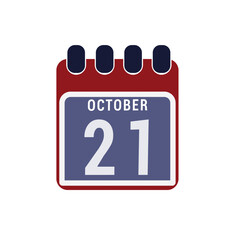 Calendar displaying day 21 ( twenty-first ) of the October - Day 21 of the month. illustration
