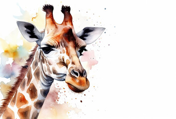 Watercolor giraffe portrait illustration on white background