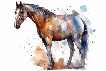 Watercolor horse illustration on white background