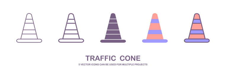 Fototapeta premium Road cone orange and striped, realistic flat vector illustration isolated on white background. Traffic cone as sign of construction work or car accident. Concepts of caution, barriers and obstacles.