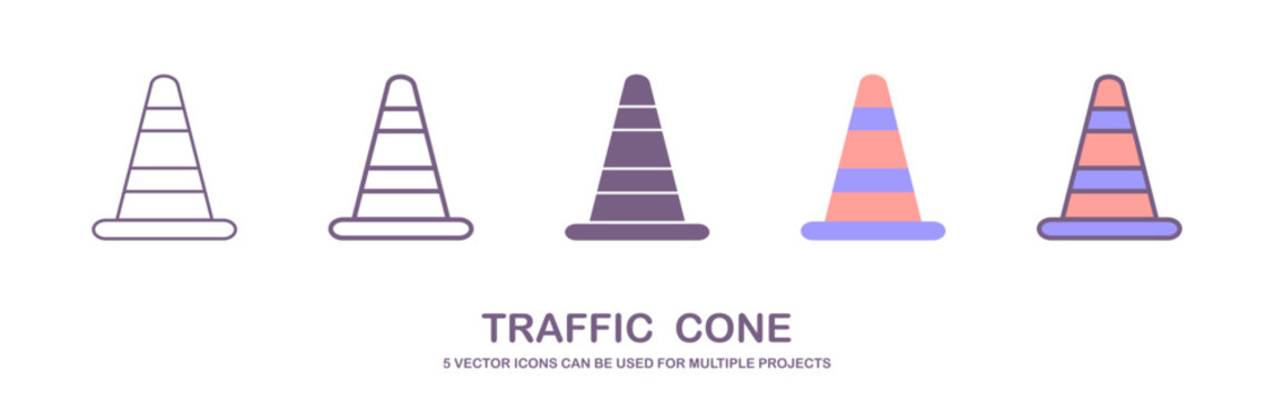 Road cone orange and striped, realistic flat vector illustration isolated on white background. Traffic cone as sign of construction work or car accident. Concepts of caution, barriers and obstacles.