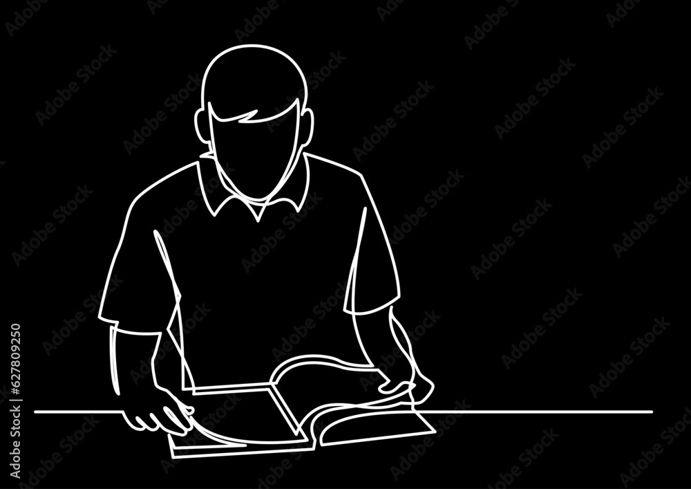 Aufkleber continuous line drawing vector illustration with fully editable stroke of reader person reading book