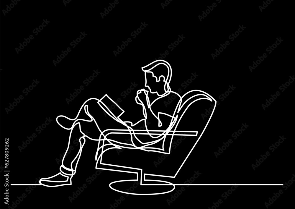 Poster continuous line drawing vector illustration with fully editable stroke of reader person reading book