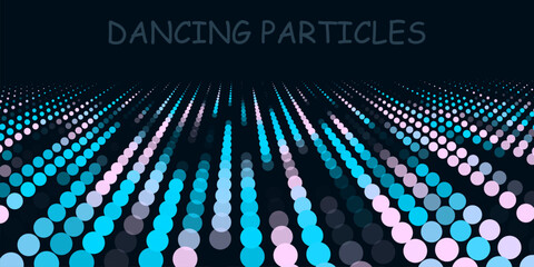 Wave of moving dots on an abstract background. 3D Vector illustration.