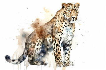 Watercolor leopard illustration on white background