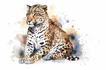 Watercolor leopard illustration on white background