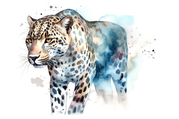 Watercolor leopard illustration on white background