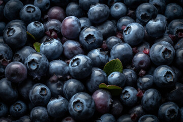 Blueberries close view, blueberry pattern background. Generative AI