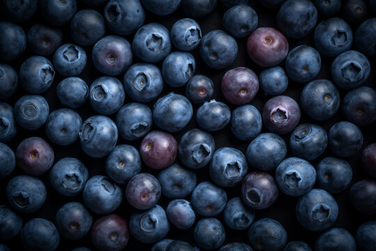 Blueberries close view, blueberry pattern background. Generative AI