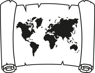 Old paper world map icon. Vector. Line style.	