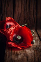 Remembrance Day background with poppy flowers. Generative AI