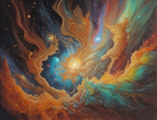 Graphic image displaying a backdrop composed of fractal color textures, ideal for projects associated with imaginative exploration, creativity, and design concepts. Created with generative AI tools