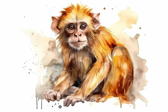 Naklejki Watercolor monkey illustration on white background