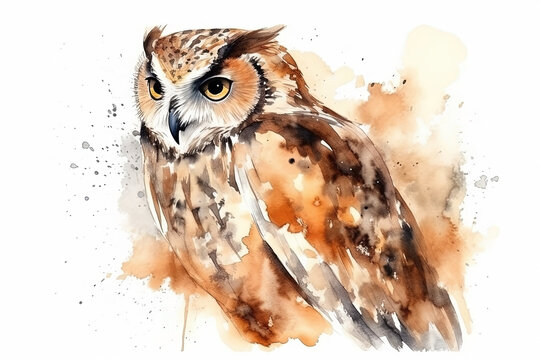 Watercolor owl illustration on white background