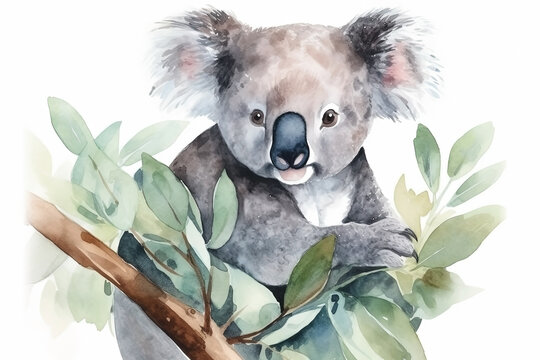 recommend clip art: Watercolor koala portrait illustration on white background