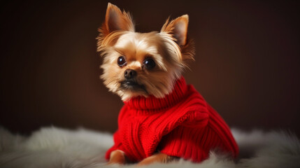 Red sweater A cozy comfortable image of a cute animal. Generative AI