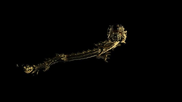 Full animation of the golden dragon moving forward with animation. Includes alpha and depth channel.
