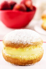 sweet bread with sugar cream and egg, called Brazilian fried donut called bakery 