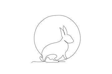 Side view of a rabbit and the moon. Mid-autumn one-line drawing