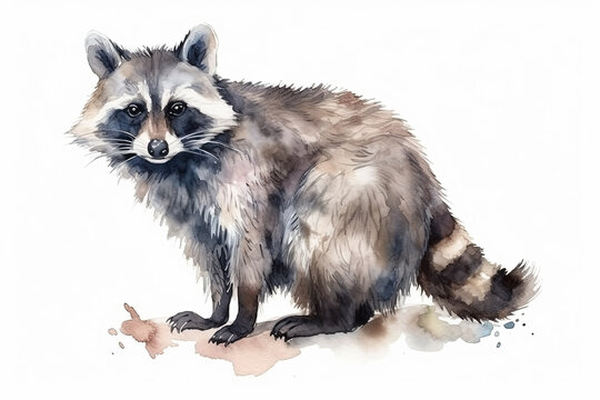 Watercolor raccoon illustration on white background