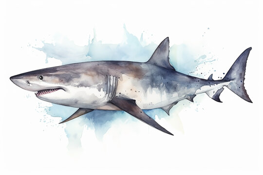 Watercolor shark illustration on white background