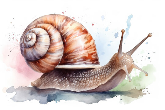 Watercolor snail illustration on white background