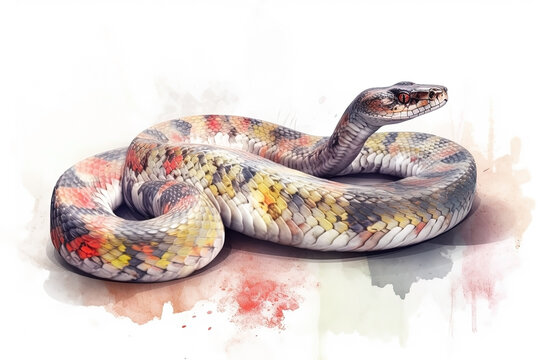 Watercolor snake illustration on white background