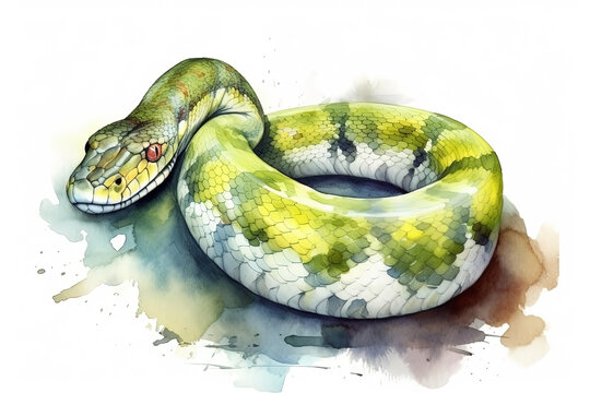 Watercolor snake illustration on white background