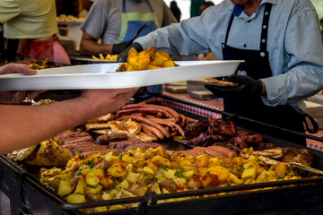 Street trade delicious food. Close-up. Selective focus.