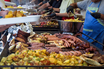 Street trade delicious food. Close-up. Selective focus.