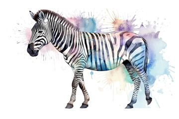 Fototapeta na wymiar Watercolor zebra illustration on white background
