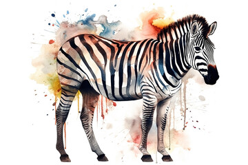 Fototapeta na wymiar Watercolor zebra illustration on white background
