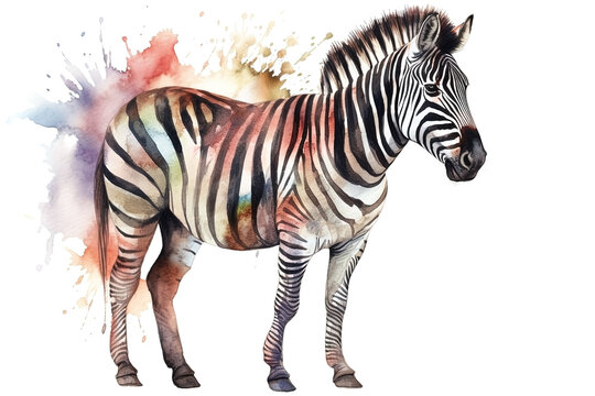 Watercolor zebra illustration on white background