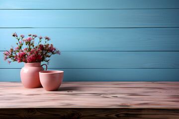 Elegant Wooden Table with Pastel Flower Decor, Product Display