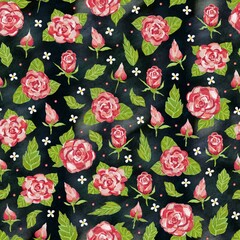 Seamless pattern with pink roses 