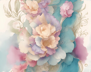 Watercolor background with flowers.  Template for card.Mock-up.. AI
