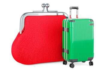Suitcase with coin purse, 3D rendering
