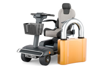 Powered mobility scooter with padlock, 3D rendering