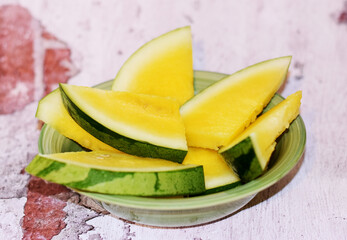 Fresh slices of yellow watermelon	