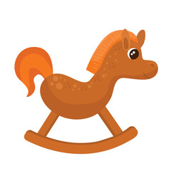 Beautiful wooden horse gurney in cartoon style isolated on white background. A child's toy.
