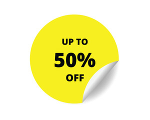 50% off round sticker sign. 50% off circle sticker banner, badge symbol vector illustration