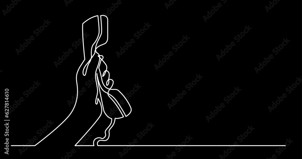 Wall mural continuous line drawing vector illustration with FULLY EDITABLE STROKE of phone receiver answering making phone calls business contacts concept on black background