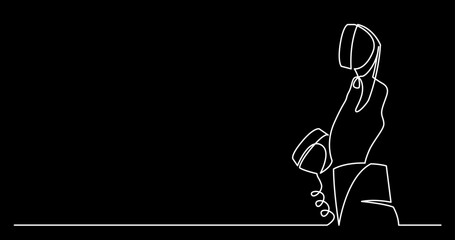 continuous line drawing vector illustration with FULLY EDITABLE STROKE of phone receiver answering making phone calls business contacts concept on black background