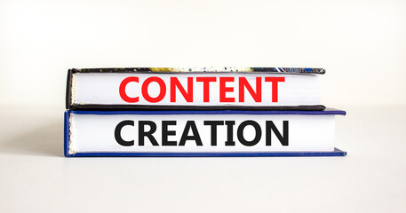 Time for content creation symbol. Concept words Content creation on beautiful books. Beautiful white table white background. Business time for content creation concept. Copy space.