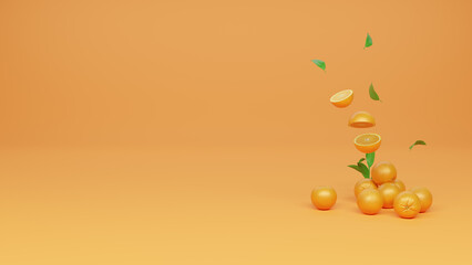 3d rendering realistic Orange with whole and slice of apple, social media post with text space.