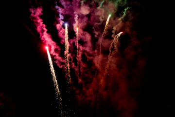 Colorful fireworks in the night sky.