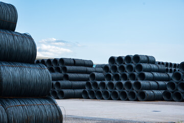 steel wire coils stored in the open warehouse